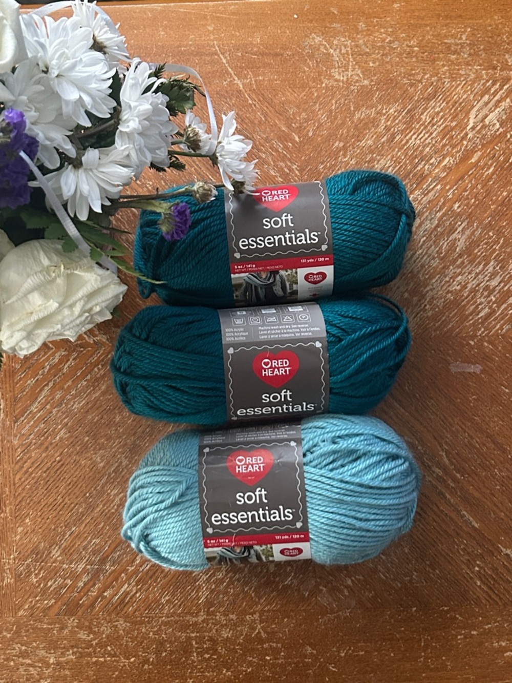 Red Heart Soft Essentials Yarn Trio - Teal & Seafoam
